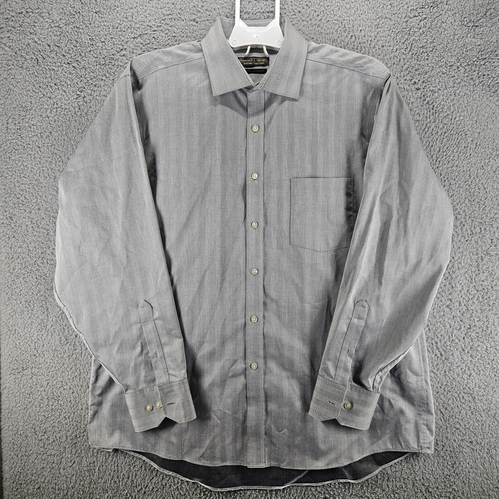 Donald Trump Men's Shirt 17-34/35 Regular Fit Gray Long Sleeve Pocket Cotton‎